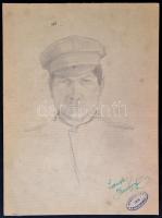 Mednyánszky László (1852-1919): Katona portré. Ceruza, karton, hagyatéki pecséttel + Pálmai József  ...