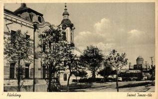 Párkány, Stúrovo; Szent Imre tér, templom, esztergomi bazilika a távolban / square, church, basilica (EK)