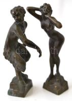 Baller Austria (Walter Bosse design) Pán és Nimfa, jelzett réz figurák, (csak az egyikben), m: 8,5 cm (2×) / Pan and the nymphet 2 bronze statuette