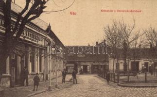 1909 Vác, Kossuth tér, Műcsarnok-kávéház, Szefcsek János, Tromp Károly és Dick Antal üzlete. B.M. és Tsa 728. (W.L.?)