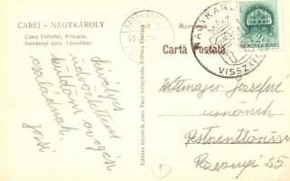 1940 Nagykároly, Carei; Széchenyi utca, Városháza, Mangold és Joan Petz üzlete. Taub hírlapiroda kia...