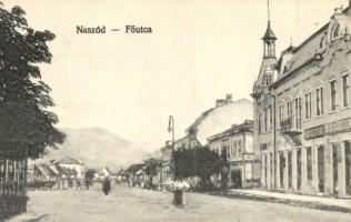 Naszód, Nasaud; Fő utca, Pollák és Siegelstein üzlete / main square with shops
