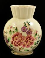 Zsolnay virágmintás porcelán váza, kézzel festett, jelzett, hibátlan, m: 12 cm