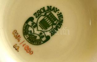 Zsolnay virágmintás porcelán váza, kézzel festett, jelzett, hibátlan, m: 12 cm