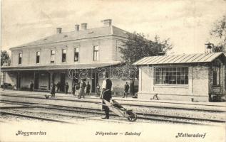 1911 Nagymarton, Mattersburg, Mattersdorf; Vasútállomás. Schön Samuel kiadása / Bahnhof / railway station
