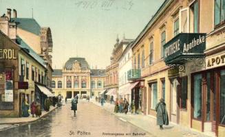 Sankt Pölten, Kremsergasse, Bahnhof, Apotheke / street view with pharmacy and railway station