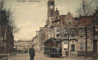 Groningen, Stationsstraat / railway station street, tram to Groote Markt, road construction