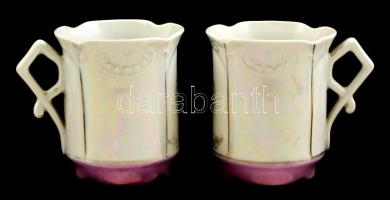 cca 1910 "Jogot a népnek" feliratú korai szakszervezeti bögre (2db), kézzel festett, jelzé...