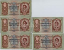 1932. 50P (5x) sorszámkövetők, nyomdai papírránccal T:I,I-