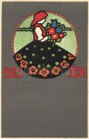 BUÉK. Az Iparművészeti Iskola levelezőlapjai. Ungarische Werkstätte no. 2009. kiadja Rigler Rt. / Hungarian New Year folklore art postcard