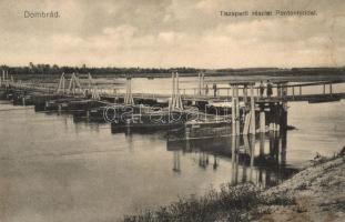 1927 Dombrád, Cigánd-Dombrád közötti pontonhíd (hajóhíd) a Tiszán. Kiadja a Hangya szövetkezet (fl)