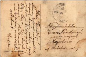 1927 Dombrád, Cigánd-Dombrád közötti pontonhíd (hajóhíd) a Tiszán. Kiadja a Hangya szövetkezet (fl)