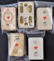 cca 1930-1940 5 csomag Piatnik kártya: 4 bridzs, 1 magyar, használt, tisztított vegyesen, 4 db adóbé...