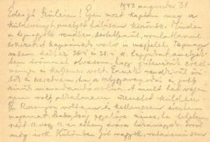 1943 Lukács Endre zsidó 701/ 4 KMSZ (közérdekű munkaszolgálatos) levele apjának Lukács Bernát ország...