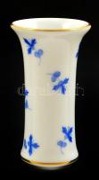 Herendi kék virágos kis váza, kézzel festett, jelzett, apró kopásokkal, m: 8 cm
