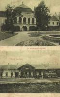 1909 Zsibó, Jibou; Báró Wesselényi kastély, Vasútállomás, vasutasok, hajtány, gőzmozdony / castle, railway station, locomotive, handcar, railwaymen (fl)