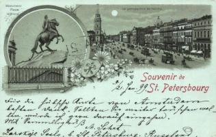 1899 (Vorläufer!) Saint Petersburg, St. Petersbourg; Monument Pierre le Grand, Nevsky. Louis Glaser Art Nouveau, floral, litho