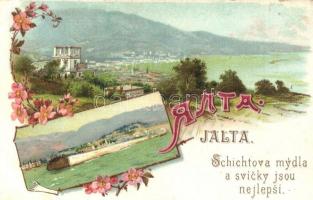 Yalta, Jalta; Schichtova mydla a svicky jsou nejlepsi / Jirí Schichts soap advertisement on the backside. Art Nouveau, floral, litho (non PC)