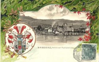 1902 Bregenz, Hafen mit Postgebäude / port and post office. Coat of arms. Art Nouveau, Emb. litho. TCV card