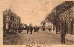 Érmihályfalva, Valea lui Mihai; Fő tér, utcakép, templom. Kiadja Glück Lajos / main square, street view, church (EK)