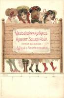 Weltschuhwarenhaus Robert Schlesinger (Paprika Schlesinger). Wien I. Wallfischgasse 2. / Austrian (Viennese) footwear emporiums advertisement. Art Nouveau ladies. E.A. Schwerdtfeger & Co. litho s: Raphael Kirchner (Extremely rare!!!)