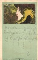 Art Nouveau lady. Philipp & Kramer Wiener Künstler-Postkarte Serei I/9. litho (fa)