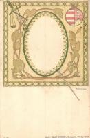 Magyar címeres szecessziós művészlap. Blau József 3. sz. / Hungarian coat of arms. Art Nouveau litho s: Basch Árpád (fl)