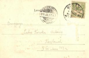 1901 Szabadka, Subotica; Szent Terézia templom. Szecessziós litho keret lóherével és patkóval / chur...