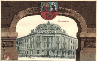Szabadka, Subotica; Főgimnázium. Szecessziós litho keret címerrel. Kiadja Heumann Mór / grammar school. Art Nouveau litho frame with coat of arms