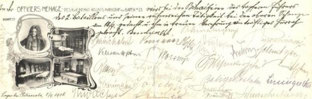 1906 Budapest V. A cs. és kir. 23. gyalogezred tiszti étkezdéje, belső, olvasó, étkező és biliárd sz...