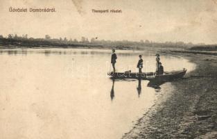 1913 Dombrád, Tisza part csónakázókkal. Hetényi Lajos fényképész felvétele  (EK)