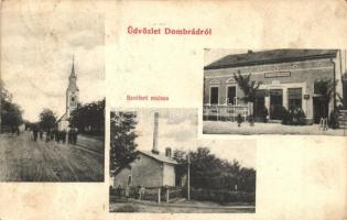 1908 Dombrád, templom, utcakép, Szeifert malma, Schwartz Márkusz üzlete és saját kiadása (EK)