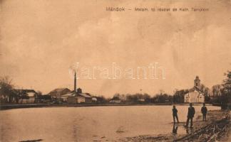 1915 Mándok, malom, tó és katolikus templom. Plaschil Róbert kiadása