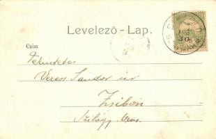 1906 Nagybánya, Baia Mare; Kis Piac, árusok, Szent István torony és a görögkeleti templom a háttérbe...