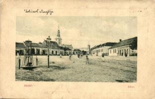 1910 Zsibó, Jibou; Fő tér, kút, Merza Testvérek üzlete. W.L. Bp. 7091. / main square, well, shops (EK)