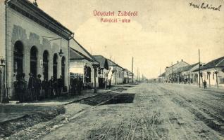 1910 Zsibó, Jibou; Rákóczi utca, posta (?). W.L. Bp. 6068. Czenk György utódai kiadása / street, post office (?) (EK)