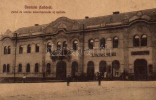 1913 Zsibó, Jibou; Takarékpénztár új épülete, Borbándy Gyula üzlete. Zsibói nyomda vállalat kiadása 629. / savings bank, shop (EK)