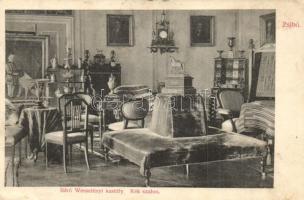 1914 Zsibó, Jibou; Báró Wesselényi kastély, Kék szalon, belső. Bercze Gyula kiadása / castle interior (EK)