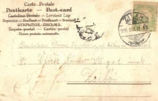 1905 Boldog Új Évet! / New Year greeting art postcard, coins. Emb. litho