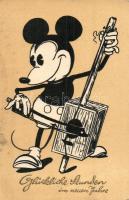 Glückliche Stunden im neuen Jahre / Mickey Mouse with musical instrument. Walter E. Disney art postcard (EK)