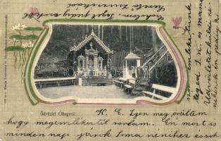 1904 Óhegy, Staré Hory (Besztercebánya, Banská Bystrica); kápolna. Lechnitzky O. 129.. Szecessziós litho keret / chapel. Art Nouveau litho frame (EK)