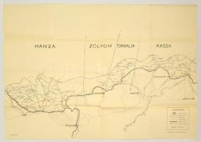1938 vitéz Véssey Frigyes: A visszatérő Felvidék elfoglalásának térképe. 100x70 cm Kiváló állapotban