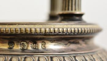 cca 1900 ezüst (Ag,) aufsatz, jelzett, mesterjeggyel, üveg betét nélkül, nettó:395 g, m: 18,5 cm, d:...