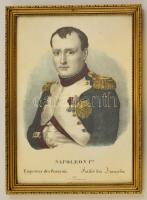 cca 1810 Napoleon 1er, empereur des français / Kaiser der Französen, színezett kőnyomat, üvegezett fa keretben, 30×21 cm