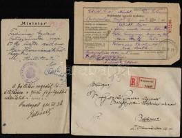 1921-1931 Vegyes papírrégiség tétel, levelek, borítékok, bejelentés igazoló szelvény, stb