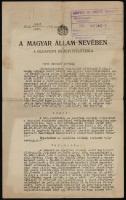 1921 Egy perirat anyaga és a hozzá tartozó papírok, levelek