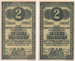 Sopronnyék / hadifogolytábor 1916. június 16. 2K római sorozat és arab sorszámmal (2x) sorszámkövető...