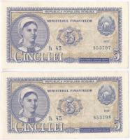 Románia 1952. 5L (2x) sorszámkövetők T:III Romania 1952. 5 Lei (2x) sequential serials C:F