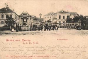 1901 Krems an der Donau, Wienerbrücke, Tabakfabrik, Franz Fahrthofer Gasthaus / bridge, tobacco shop and restaurant (EK)