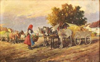 Gutaházy Németh Gyula (1892-1959): Piaci jelenet. Olaj, vászon, jelzett, festék kopásokkal, keretben, 25×39 cm